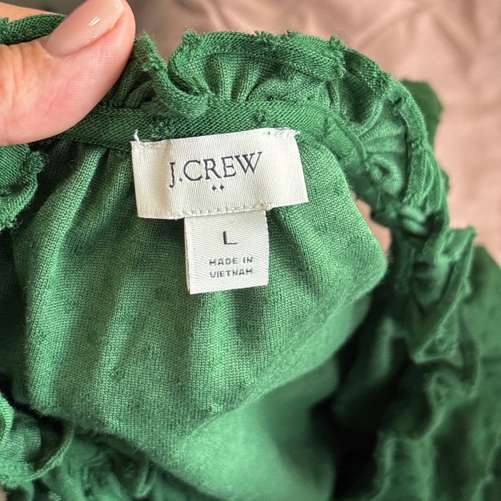J. Crew Emerald Green Ruffle Sleeve Textured Blouse Tank Top size Large - Picture 4 of 5